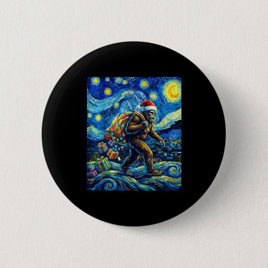 Christmas Bigfoot Santa Hat Van Gogh Walking In St Button (Vorderseite)