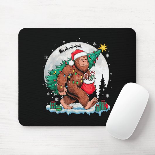 Christmas Bigfoot Santa Tree Sleigh Moon Funny Xma Mousepad (Mit Mouse)