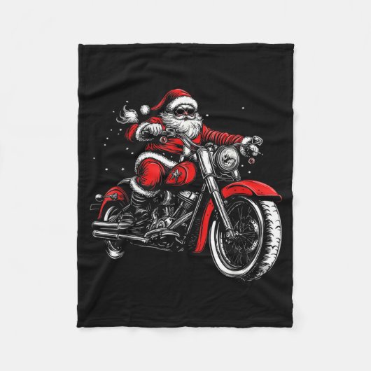 Christmas Biker Santa Claus Funny Motorcycle Motor Fleecedecke (Vorderseite)