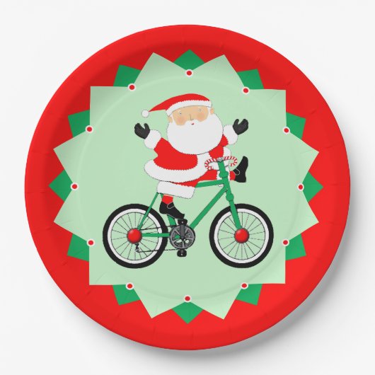 Christmas Biking Holiday Cycling Party Pappteller (Vorderseite)