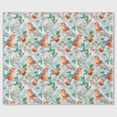 Christmas Bird Green Blätter Rote Blume Wasserfarb Geschenkpapier (Flach)