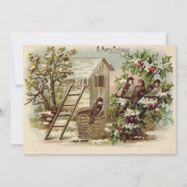 Christmas Bird Holly Snow Ladder Harvest Einladung