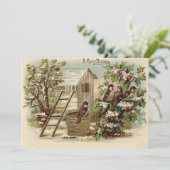 Christmas Bird Holly Snow Ladder Harvest Einladung (Stehend Vorderseite)