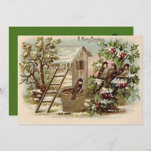 Christmas Bird Holly Snow Ladder Harvest Einladung (Vorne/Hinten)