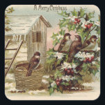 Christmas Bird Holly Snow Ladder Harvest Quadratischer Aufkleber<br><div class="desc">Zeit,  um die Feiertage zu feiern. Dieser Weihnachtsdruck zeigt den Ernteprozess der Heiligen. Es gibt auch Weihnachtsvögel.</div>