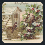 Christmas Bird Holly Snow Ladder Harvest Quadratischer Aufkleber<br><div class="desc">Zeit,  um die Feiertage zu feiern. Dieser Weihnachtsdruck zeigt den Ernteprozess der Heiligen. Es gibt auch Weihnachtsvögel.</div>