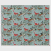 Christmas Bird Kardinal Nuthatch Chickadee Aquamar Geschenkpapier (Flach)