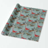 Christmas Bird Kardinal Nuthatch Chickadee Aquamar Geschenkpapier (Ungerollt)