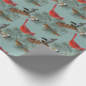 Christmas Bird Kardinal Nuthatch Chickadee Aquamar Geschenkpapier (Ecke)