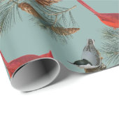 Christmas Bird Kardinal Nuthatch Chickadee Aquamar Geschenkpapier (Rolleneckpunkt)