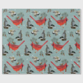 Christmas Bird Kardinal Nuthatch Chickadee Aquamar Geschenkpapier (Flach)