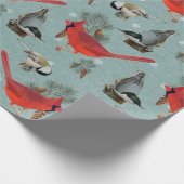 Christmas Bird Kardinal Nuthatch Chickadee Aquamar Geschenkpapier (Ecke)