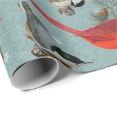 Christmas Bird Kardinal Nuthatch Chickadee Aquamar Geschenkpapier (Rolleneckpunkt)