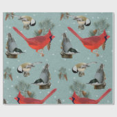 Christmas Bird Kardinal Nuthatch Chickadee Snow Geschenkpapier (Flach)