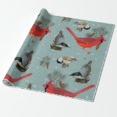 Christmas Bird Kardinal Nuthatch Chickadee Snow Geschenkpapier (Ungerollt)