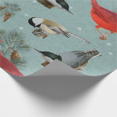 Christmas Bird Kardinal Nuthatch Chickadee Snow Geschenkpapier (Ecke)