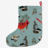 Christmas Bird Kardinal Nuthatch Chickadee Snow Großer Weihnachtsstrumpf (Rückseite)