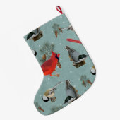 Christmas Bird Kardinal Nuthatch Chickadee Snow Großer Weihnachtsstrumpf (Rückseite (Hängend))