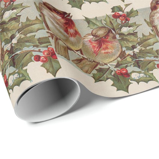 Christmas Bird Songbird Holly Snow Geschenkpapier (Rolleneckpunkt)