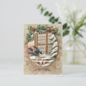 Christmas Bird Tree Pine Cone Feiertagspostkarte (Stehend Vorderseite)