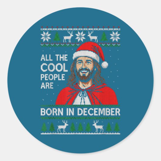 Christmas Birthday Humor Funny Jesus Born In Decem Runder Aufkleber (Vorderseite)
