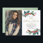 Christmas birthday red holly gold simple photo einladung<br><div class="desc">For more advanced customization of this design,  simply select the "Customize It" button above!</div>