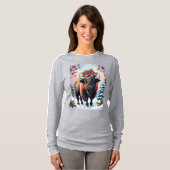 Christmas Bison With Big Horns Snow & Poinsettias T-Shirt (Vorne ganz)