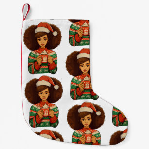 Christmas Black Afro Girl Xmas Weihnachtsmannmütze Kleiner Weihnachtsstrumpf
