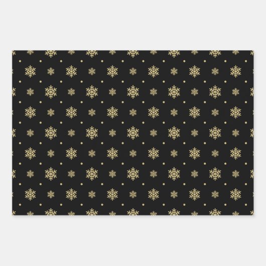 Christmas Black And Gold Snowflake Holly Pattern Geschenkpapier Set (Vorderseite 3)