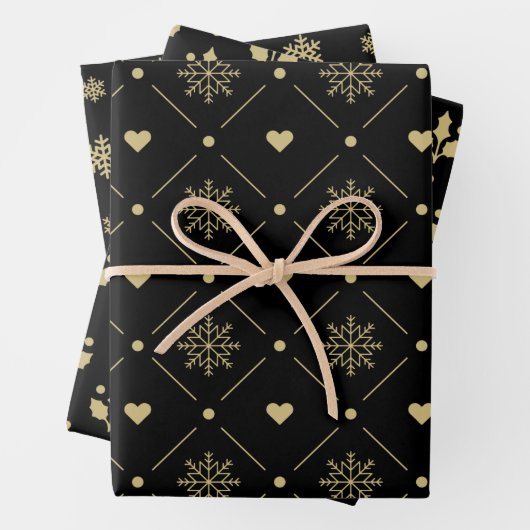 Christmas Black And Gold Snowflake Holly Pattern Geschenkpapier Set (Beispiel)