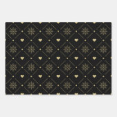 Christmas Black And Gold Snowflake Holly Pattern Geschenkpapier Set (Vorderseite)