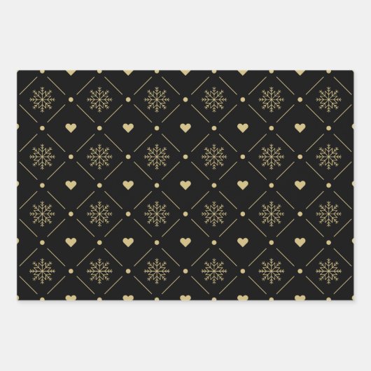 Christmas Black And Gold Snowflake Holly Pattern Geschenkpapier Set (Vorderseite)