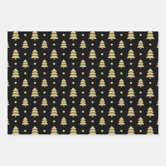 Christmas Black And Gold Snowflake Tree Pattern Geschenkpapier Set (Vorderseite 3)