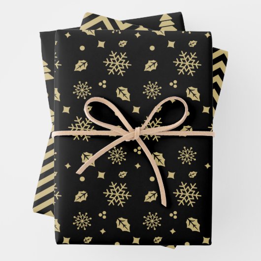 Christmas Black And Gold Snowflake Tree Pattern Geschenkpapier Set (Beispiel)