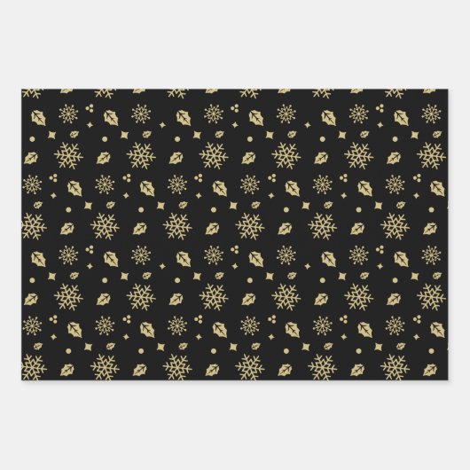 Christmas Black And Gold Snowflake Tree Pattern Geschenkpapier Set (Vorderseite)