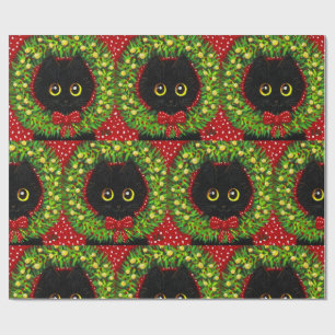 Christmas Black Cat Art Malerei Geschenkpapier
