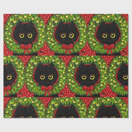 Christmas Black Cat Art Malerei Geschenkpapier (Flach)