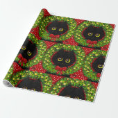Christmas Black Cat Art Malerei Geschenkpapier (Ungerollt)
