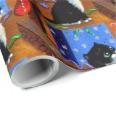 Christmas Black Cat Art Painting Geschenkpapier (Rolleneckpunkt)