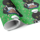 Christmas Black Cat Art Painting Geschenkpapier (Rolleneckpunkt)