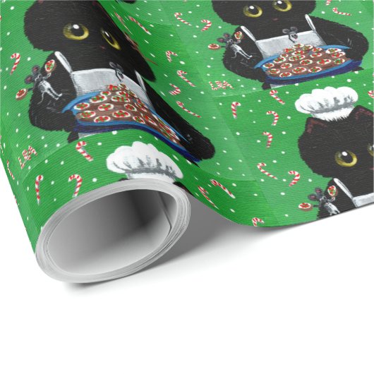 Christmas Black Cat Art Painting Geschenkpapier (Rolleneckpunkt)