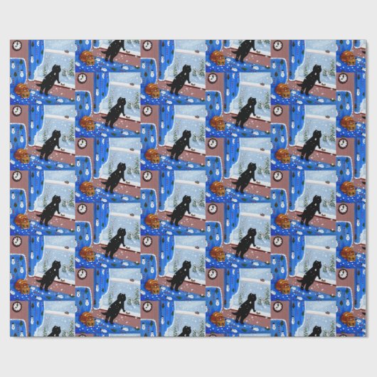 Christmas Black Cat Art Painting Geschenkpapier (Flach)
