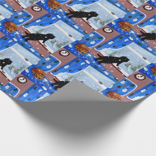 Christmas Black Cat Art Painting Geschenkpapier (Ecke)
