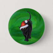 Christmas Black Cat auf Green Button (Vorderseite)