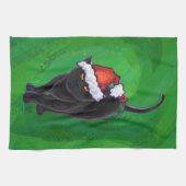 Christmas Black Cat auf Green Geschirrtuch (Horizontal)