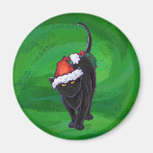 Christmas Black Cat auf Green Magnet (Vorne)