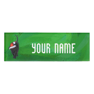 Christmas Black Cat auf Green Namenschild