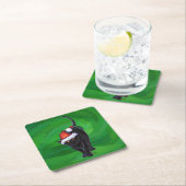 Christmas Black Cat auf Green Rechteckiger Pappuntersetzer (Vor Ort)