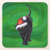 Christmas Black Cat auf Green Rechteckiger Pappuntersetzer (Vorderseite)