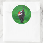 Christmas Black Cat auf Green Runder Aufkleber (Tasche)